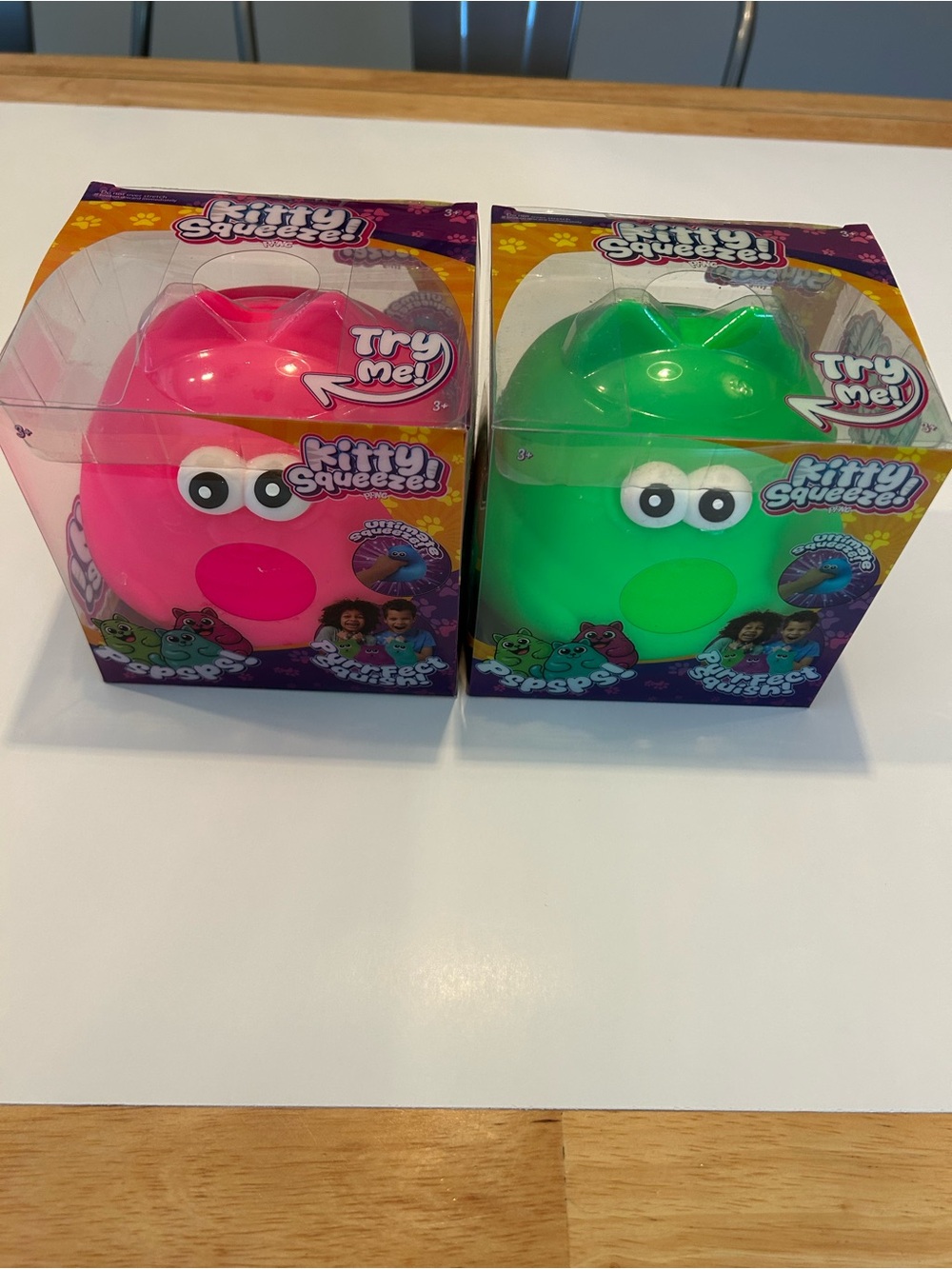 Squeeze Pink & Green Kitty Squeeze! Kids Sensory Plush Toy Pair